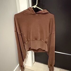 Aerie Brown Cropped Hoodie size large